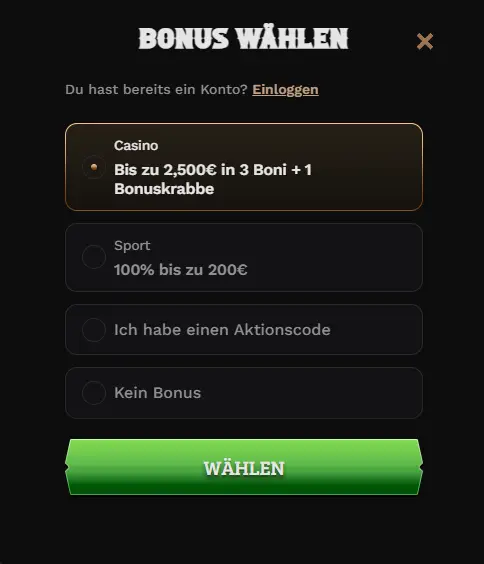 Wildsino Willkommensbonus